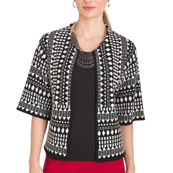 NWT Chico's Black & White Knit Cardigan Sweater Removable Faux Fur Collar XL - Picture 3 of 13